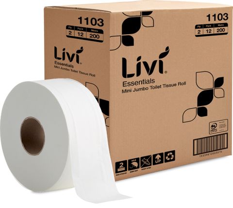 Livi Essentials 2ply Mini Jumbo Toilet Rolls Bale/12 (1103)