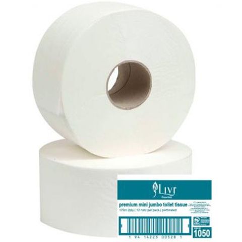 Livi Essentials 2ply Mini Jumbo Toilet Rolls Bale/12 (1050/1103)