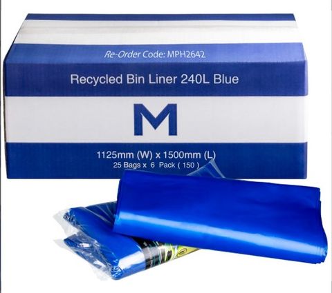M Rubbish Bag 240L 30mu 1125x1500mm Blue Pk/25