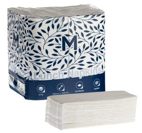 M Quilted Lunch Napkins 1/4 Fold White 2ply Ctn/1200