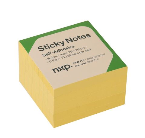 Self-Adhesive Sticky Notes Removable Lined 76 x 76mm Yellow Pk/5
