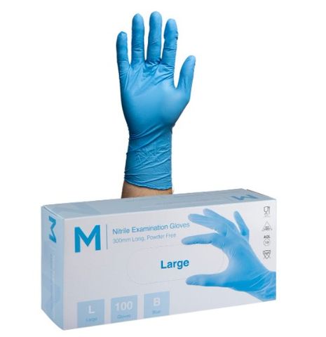 Gloves Nitrile P/Free Blue Large Long Cuff Pk/100