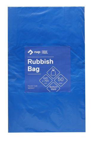 NXP Rubbish Bag 60L Handled 790x645mm 25mu Blue Pk/50