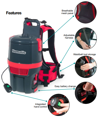 Numatic RSB150 Battery Vacuum w 2 x NX300 Battery + Charger