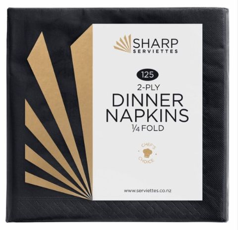 Sharp Dinner 2ply Black 1/4 Serviettes