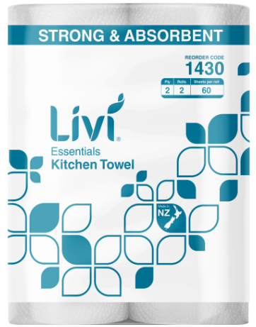 Livi Essentials Kitchen Towel  2ply Twin-Pack Bale/18