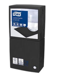 Tork 2ply Edge-Emboss Quarterfold Cocktail Napkins Black Ctn/12 (477829)
