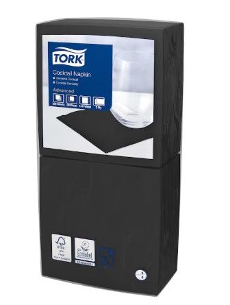 Tork 2ply Edge-Emboss Quarterfold Cocktail Napkins Black Ctn/12 (477829)
