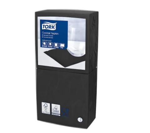 Tork 2ply Edge-Emboss Quarterfold Cocktail Napkins Black Ctn/12 (477829)