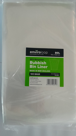 Rubbish Bag Enviroloop Recycled 80L Clear PK/100