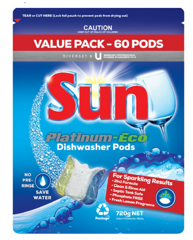 Diversey Sun Platinum Eco Dishwasher Tablet Pods Ctn/60