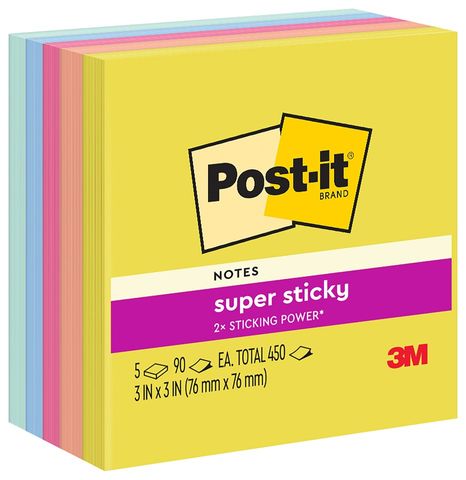 Post-it Super Sticky Self Adhesive Notes 76 x 76mm Summer Joy Pk/5
