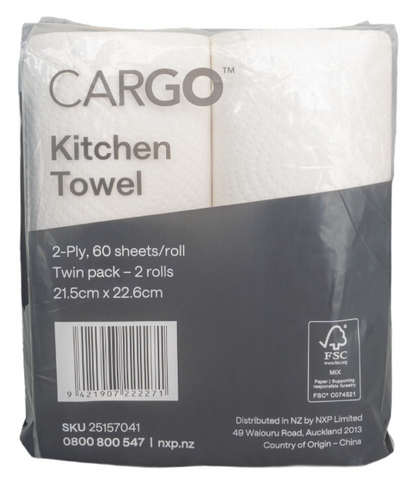 CARGO Kitchen Towel White Twin Pack CTN/9 pkts