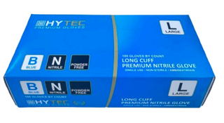 Hytec Nitrile Gloves P/Free Long Cuff 300mm Blue Pk/100 Large