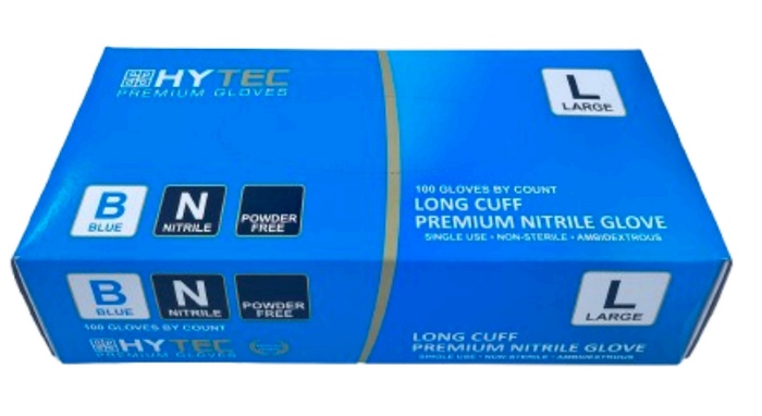 Hytec Nitrile Gloves Long Cuff 30cm Blue