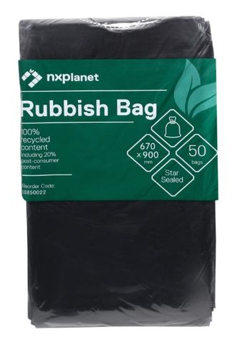 NXPlanet Rubbish Bag 60L Black 27mu Pk/50