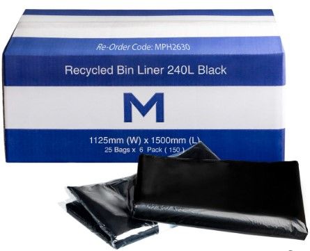 M Wheelie Bin Liner 240L 1125x1500mm Black 30mu Pk/25