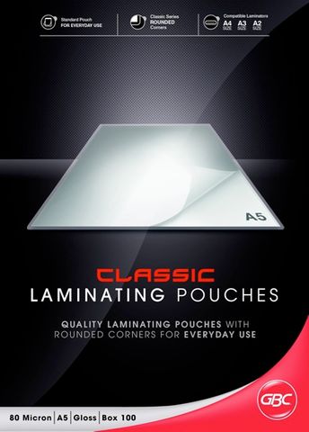 GBC Laminating Pouches  Gloss 80 Micron A5 Pk/100
