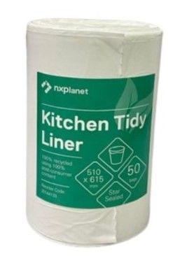 NXPlanet Bin Liner Post Consumer Plastic Waste 27L 15mu 510x615mm White Roll/50