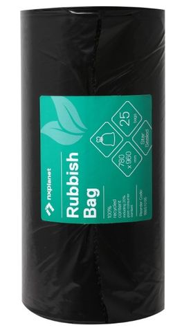 NXPlanet Rubbish Bags 80L 780 x 960mm 30mu Black Roll/25