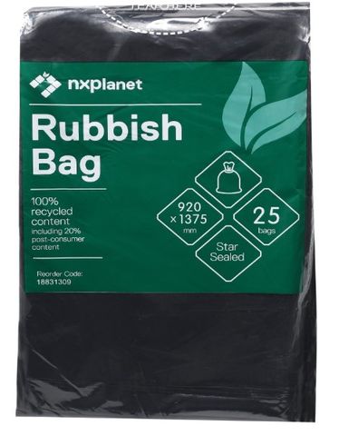 NXPlanet Wheelie Bin Liner 120L Black 30mu Pk/25