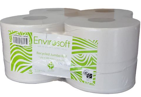 PHP Envirosoft Recycled 1ply Jumbo Toilet Paper (8 rolls x 500m)