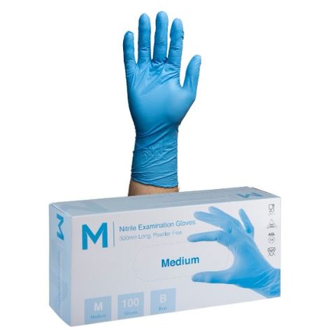 Gloves Nitrile Blue P/Free Medium Cuff Pkt/100