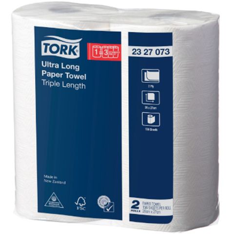Tork 2ply ULa Long Paper Towel Rolls Triple Length Ctn/12 (2327073)