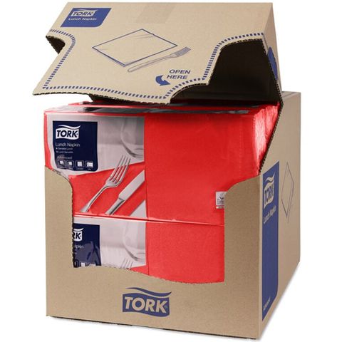 Tork 2ply Edge-Emboss Quarterfold Lunch Napkins Red Ctn/10 (477210)