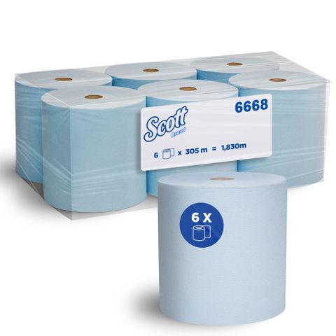 KC Scott 1ply Hard Roll Blue Paper Towels Ctn/6 (6668)