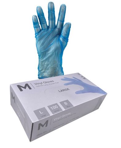 Gloves Vinyl Blue Powder Free Pk/100