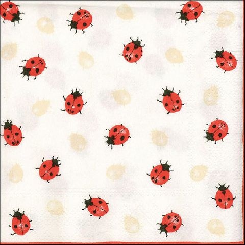 Ambiente - Paper Napkins - Pack of 20 - Luncheon Size - Ladybirds Cream