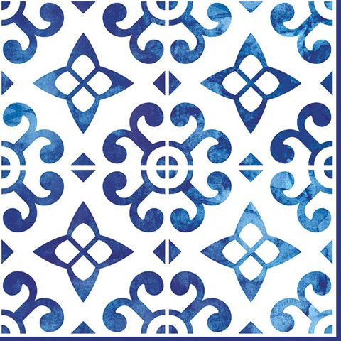 Ambiente - Paper Napkins - Pack of 20 - Luncheon Size - Nordisch Blau/Kacheln