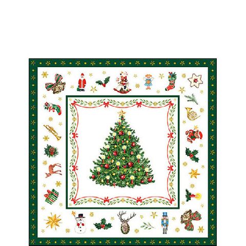 Ambiente - Paper Napkins Christmas - Pack of 20 - Cocktail Size - Christmas Evergreen White