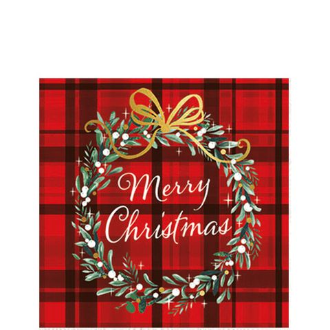 Ambiente - Paper Napkins Christmas - Pack of 20 - Cocktail Size - Christmas Plaid Red