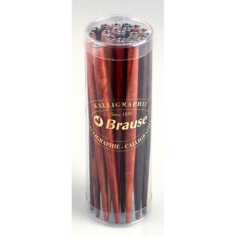 Brause - Natural Wood Nib-Holder - Canister of 20 Nibs - 4 Assorted Wood Colours