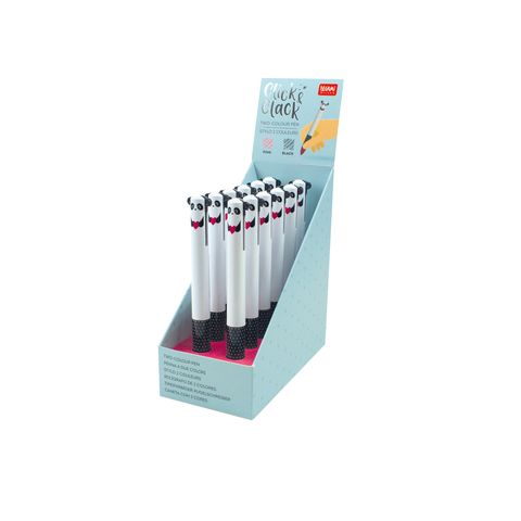 Legami - 2-Colour Ballpoint Pen - Panda - Click&Clack Display Pack of 12 Pcs