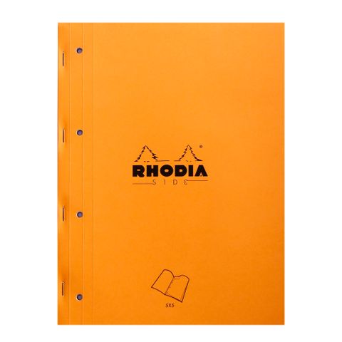 Rhodia - Side Stapled Notepad With 4 Holes - A4+ - 5 x 5 Grid - Orange