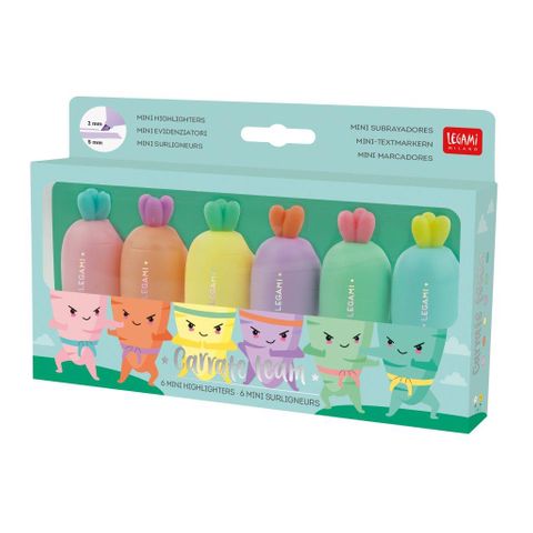 Set Of 6 Mini Highlighters - Carrate Team - Carrot
