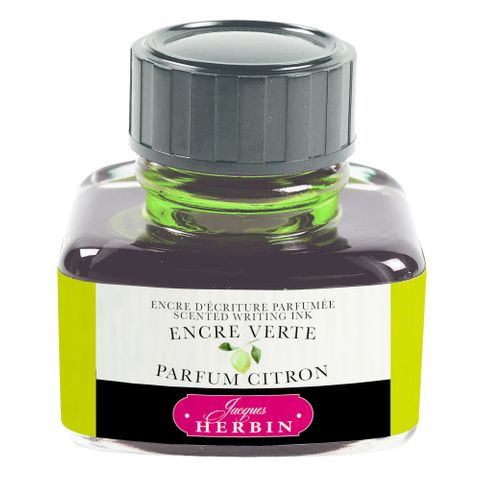 Jacques Herbin - Scented Fountain Pen Ink - 30ml Bottle - Green Ink (Lemon Fragrance)