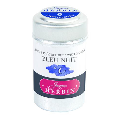 Jacques Herbin - Tin of 6 International Standard Ink Cartridges - Bleu Nuit (Night Blue)