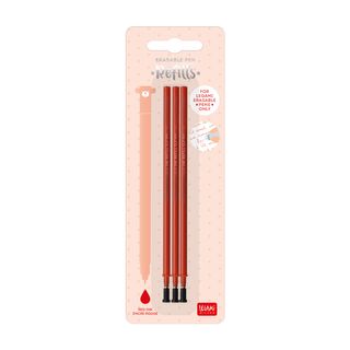 Legami - Erasable Gel Pen Refills Pack of 3 - Red Ink