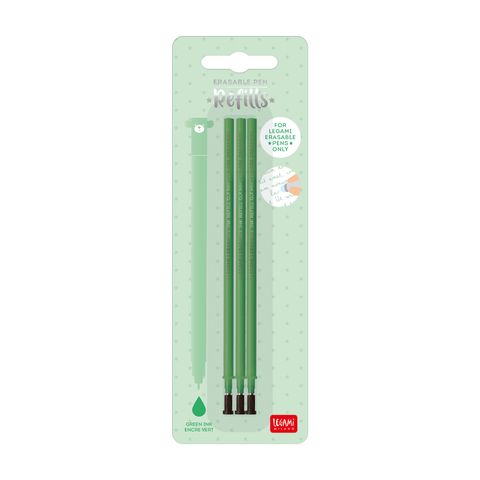 Legami - Erasable Gel Pen Refills Pack of 3 - Green Ink
