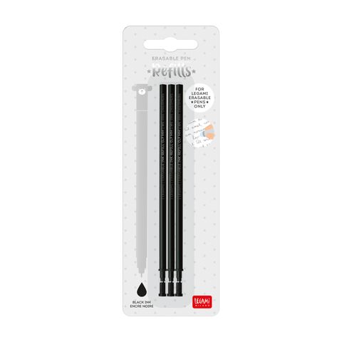 Legami - Erasable Gel Pen Refills Pack of 3 - Black Ink