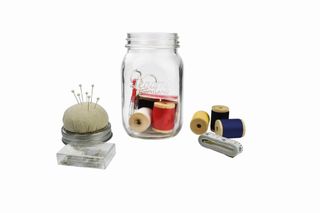 Sewing Kit Glass Jar With Pin Cushion