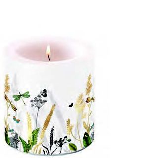 Ambiente Home - Candle - Small - Ornamental Flowers White