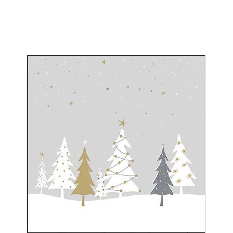 Ambiente - Paper Napkins Christmas - Pack of 20 - Cocktail Size - Midnight Trees Grey