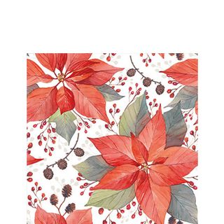 Ambiente - Paper Napkins Christmas - Pack of 20 - Cocktail Size - Poinsettia and Berries