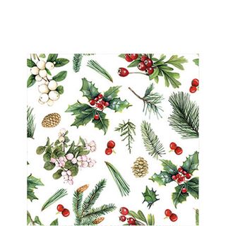 Ambiente - Paper Napkins Christmas - Pack of 20 - Cocktail Size - Winter Greenery White