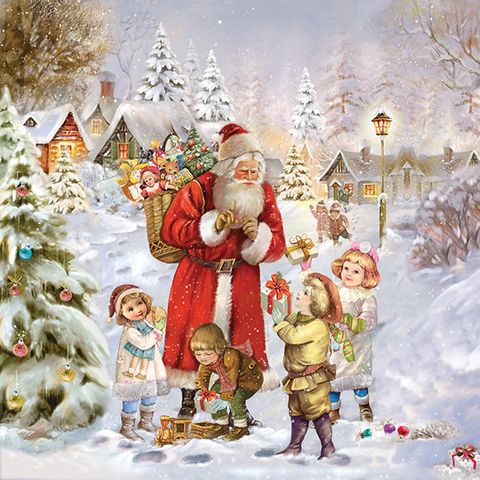 Ambiente - Paper Napkins Christmas - Pack of 20 - Luncheon Size - Santa Bringing Presents